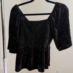 Belle Du Jour Black Velvet Blouse, cropped size Large